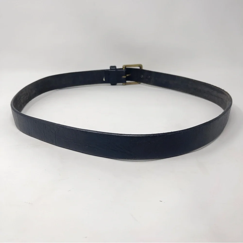 Vintage Eddie Bauer Black Thick Leather Belt, Brass Buckle Classic‎